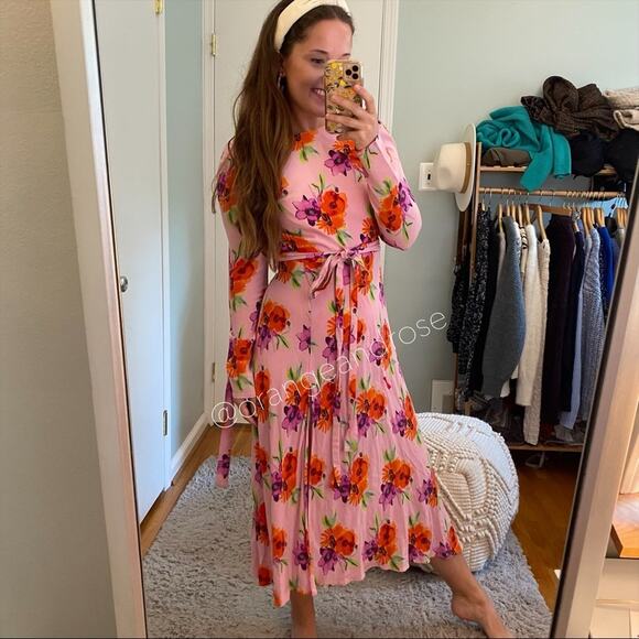 MSGM Milano Pink Floral Long Sleeve Maxi Dress S/M - Picture 5 of 13